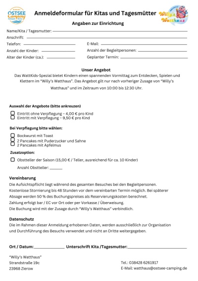 Anmeldeforumular Kita Tagesmutter