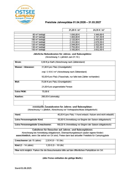 Preise Jahresplätze Saison 26-27